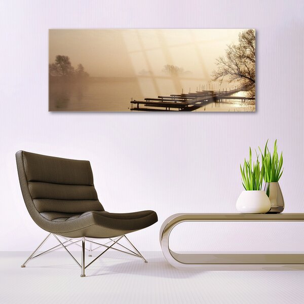 Tablou pe sticla Water Bridge Mist Peisaj sepia