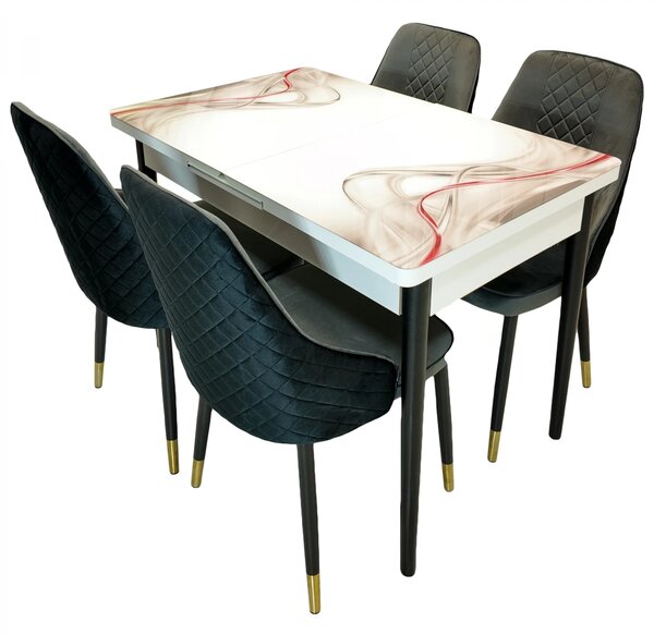 Set masa extensibila Rio cu 4 scaune Modena gri, DENVER, model Gentle Silk, picioare negre