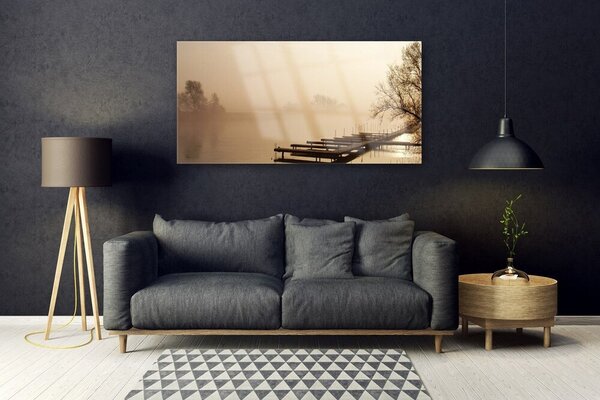 Tablou pe sticla Water Bridge Mist Peisaj sepia