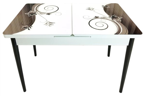 Set masa extensibila Rio cu 4 scaune Goteborg negru, DENVER, model Velvet Bloom, picioare negre
