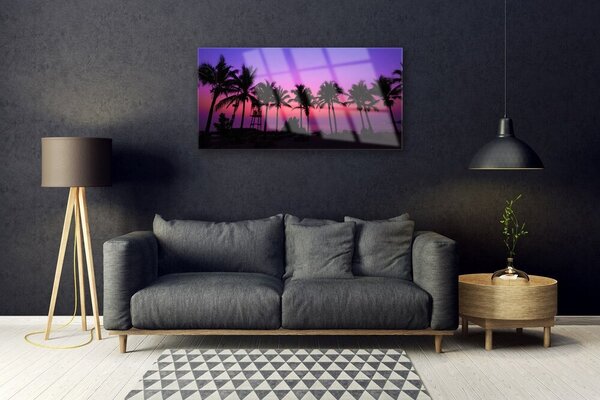 Tablou pe sticla Palm Copaci Peisaj negru violet roz