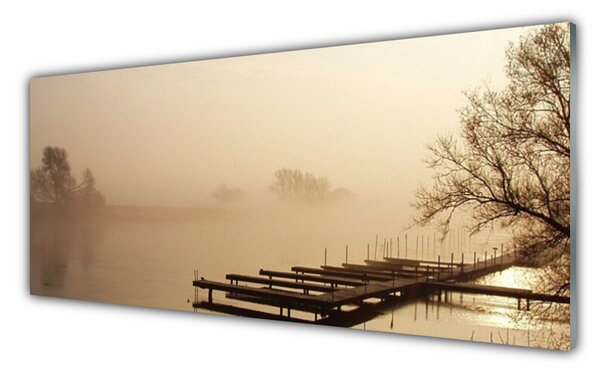 Tablou pe sticla Water Bridge Mist Peisaj sepia