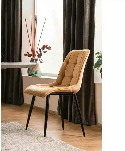 Scaun CHIC, galben curry/negru stofa catifelata/metal, 50x58x88 cm