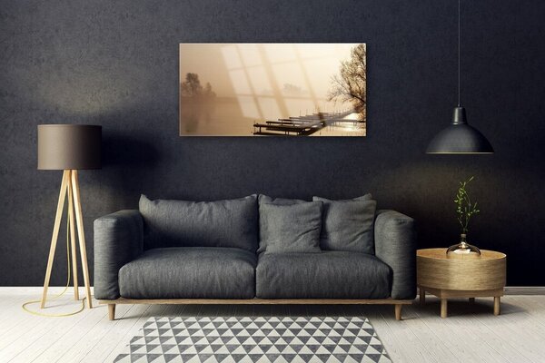 Tablou pe sticla Water Bridge Mist Peisaj sepia