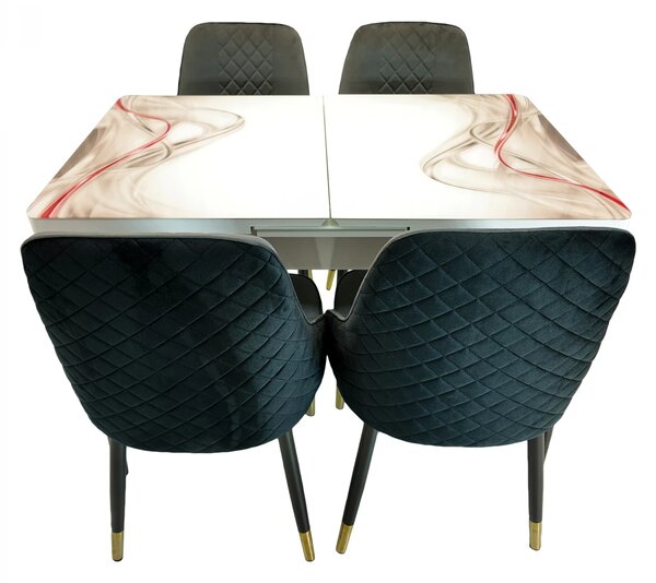 Set masa extensibila Rio cu 4 scaune Modena gri, DENVER, model Gentle Silk, picioare negre