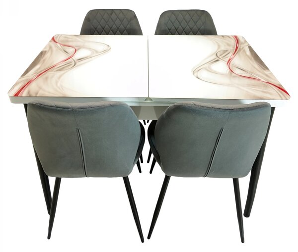 Set masa extensibila Rio cu 4 scaune Goteborg gri, DENVER, model Gentle Silk, picioare negre