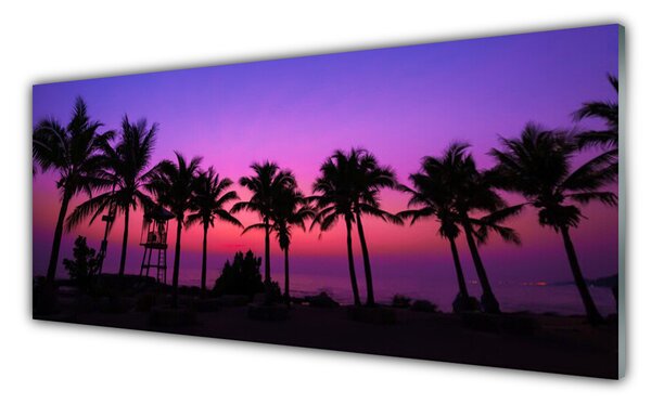 Tablou pe sticla Palm Copaci Peisaj negru violet roz