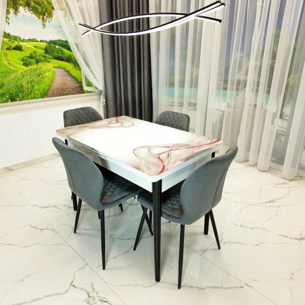 Set masa extensibila Rio cu 4 scaune Goteborg gri, DENVER, model Gentle Silk, picioare negre