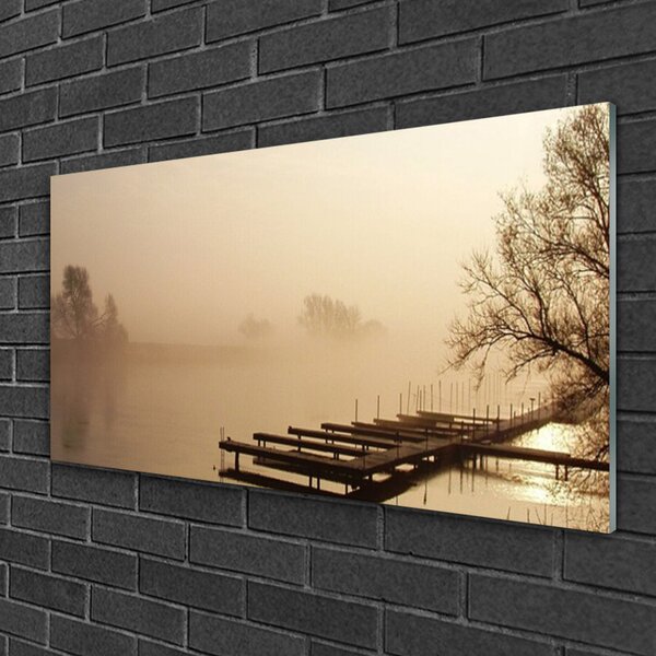 Tablou pe sticla Water Bridge Mist Peisaj sepia