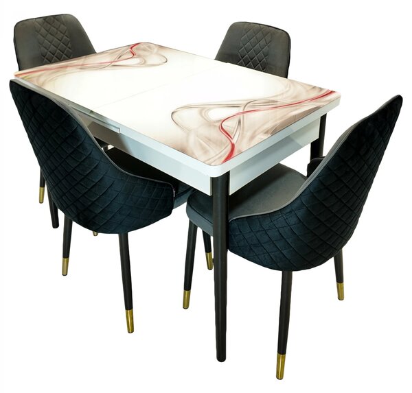 Set masa extensibila Rio cu 4 scaune Modena gri, DENVER, model Gentle Silk, picioare negre