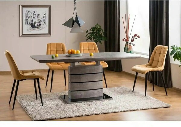 Scaun CHIC, galben curry/negru stofa catifelata/metal, 50x58x88 cm