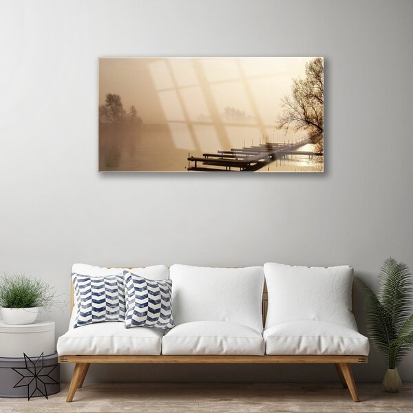 Tablou pe sticla Water Bridge Mist Peisaj sepia