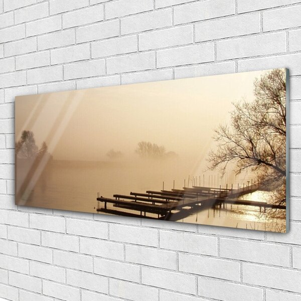 Tablou pe sticla Water Bridge Mist Peisaj sepia