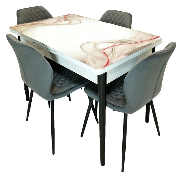 Set masa extensibila Rio cu 4 scaune Goteborg gri, DENVER, model Gentle Silk, picioare negre
