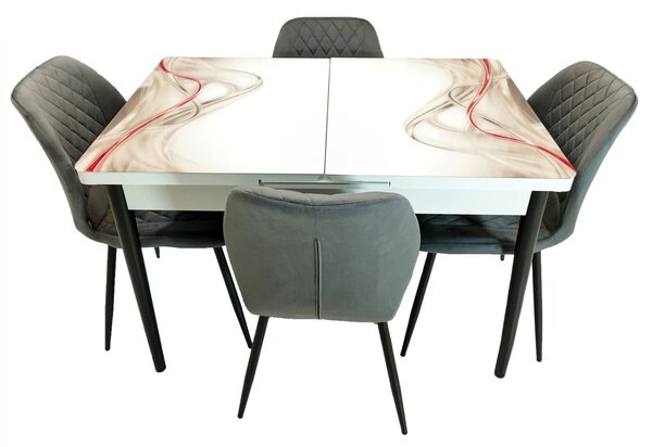 Set masa extensibila Rio cu 4 scaune Goteborg gri, DENVER, model Gentle Silk, picioare negre