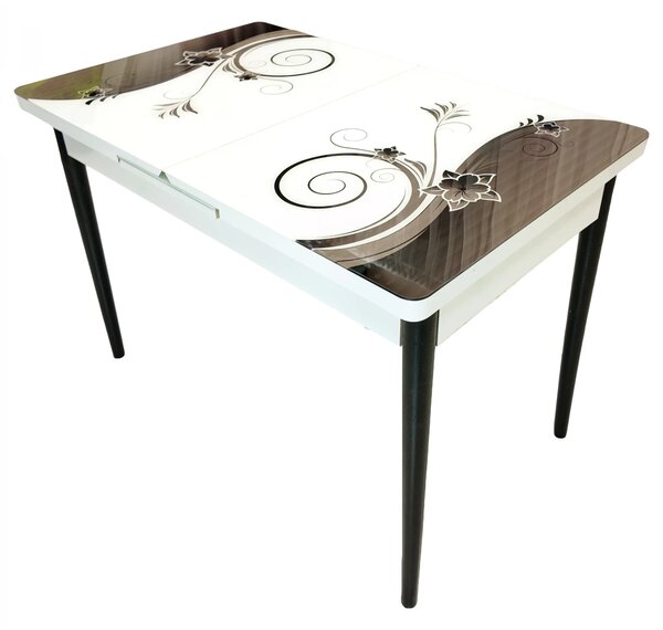 Set masa extensibila Rio cu 4 scaune Goteborg negru, DENVER, model Velvet Bloom, picioare negre