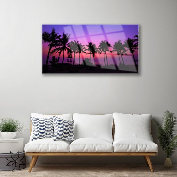 Tablou pe sticla Palm Copaci Peisaj negru violet roz