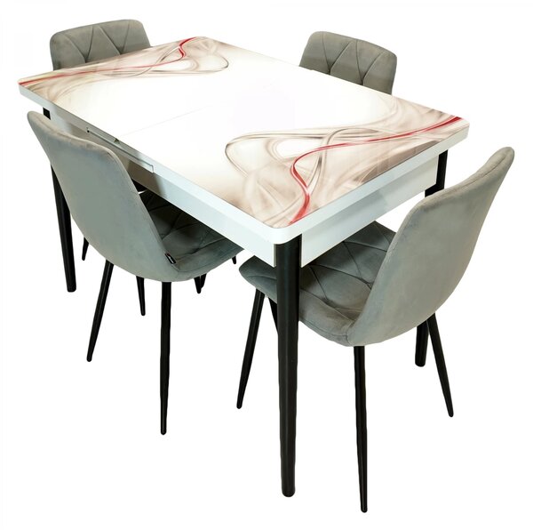 Set masa extensibila Rio cu 4 scaune Kobe gri, DENVER, model Gentle Silk, picioare negre