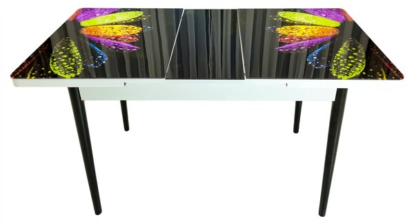 Masa extensibila Rio, DENVER, Gentle Petals, picioare negre, 110x70x76 cm