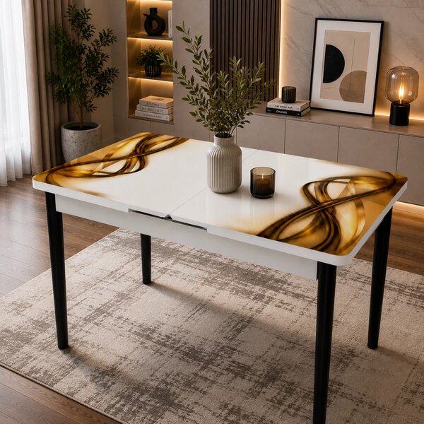Masa extensibila Rio, DENVER, Golden Flow, picioare negre, 110x70x76 cm