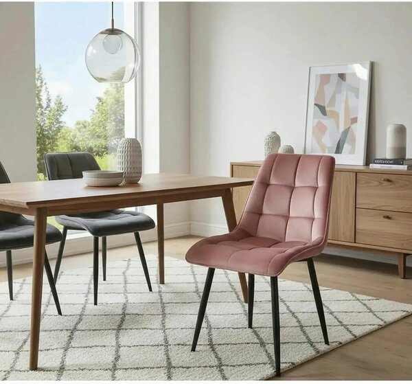 Scaun CHIC, roz/negru, stofa catifelata/metal, 50x58x88 cm