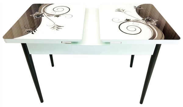Masa extensibila Rio, DENVER, Velvet Bloom, picioare negre, 110x70x76 cm