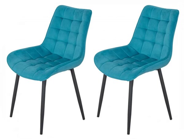 Set 2 scaune Osaka, DENVER, catifea turcoaz, picioare metalice negre, 53x53x86 cm