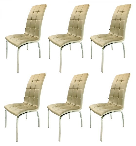 Set 6 scaune Rimini, DENVER, catifea bej, picioare metalice, 43x56x106 cm