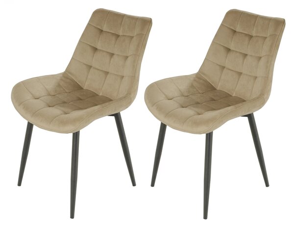Set 2 scaune Osaka, DENVER, catifea bej, picioare metalice negre, 53x53x86 cm