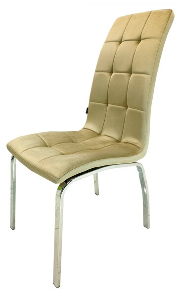 Set 4 scaune Rimini, DENVER, catifea bej, picioare metalice, 43x56x104 cm