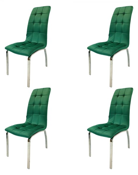 Set 4 scaune Rimini, DENVER, catifea verde, picioare metalice, 43x56x104 cm