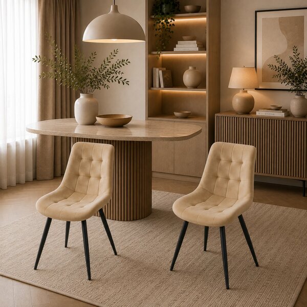 Set 2 scaune Osaka, DENVER, catifea bej, picioare metalice negre, 53x53x86 cm