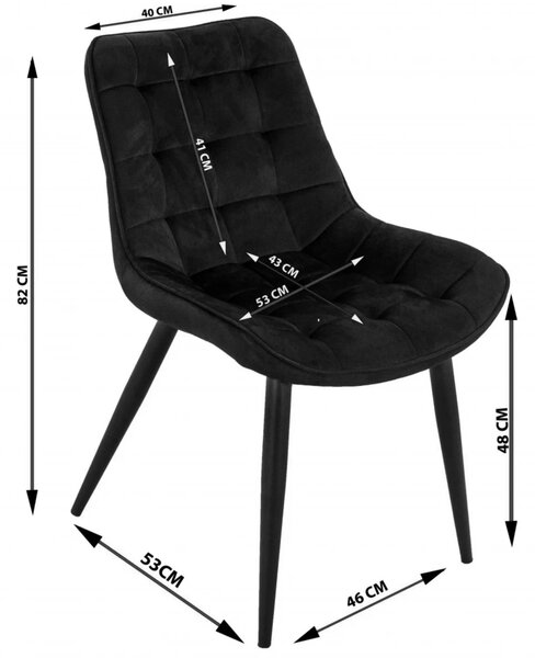 Set 2 scaune Osaka, DENVER, catifea neagra, picioare metalice negre, 53x53x86 cm
