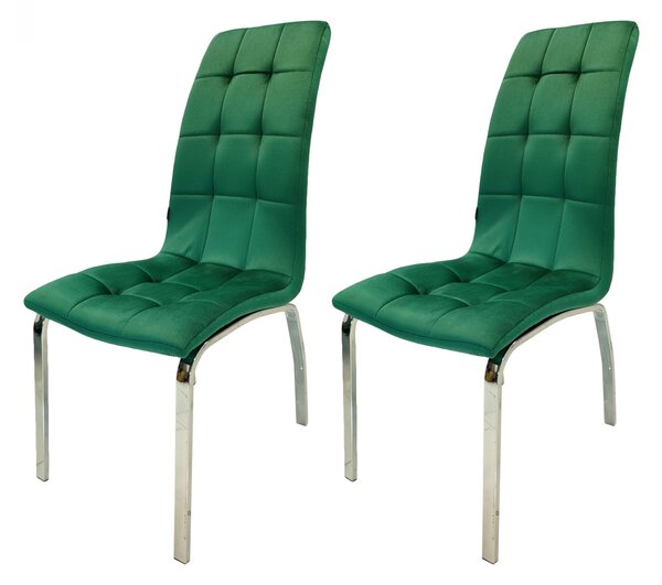 Set 2 scaune Rimini, DENVER, catifea verde, picioare metalice, 43x56x102 cm