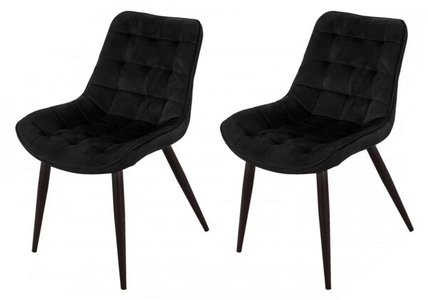 Set 2 scaune Osaka, DENVER, catifea neagra, picioare metalice negre, 53x53x86 cm