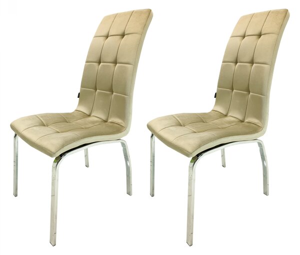 Set 2 scaune Rimini, DENVER, catifea bej, picioare metalice, 43x56x102 cm