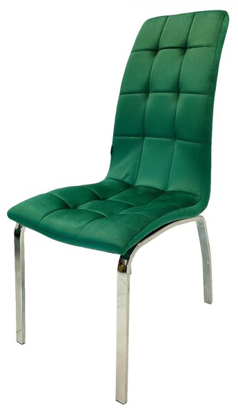 Set 4 scaune Rimini, DENVER, catifea verde, picioare metalice, 43x56x104 cm