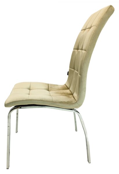 Set 4 scaune Rimini, DENVER, catifea bej, picioare metalice, 43x56x104 cm