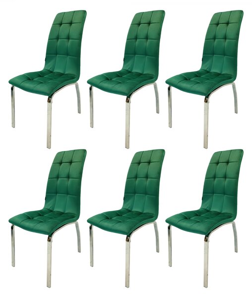 Set 6 scaune Rimini, DENVER, catifea verde, picioare metalice, 43x56x106 cm