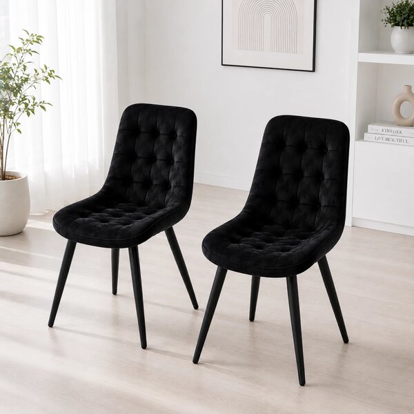 Set 2 scaune Osaka, DENVER, catifea neagra, picioare metalice negre, 53x53x86 cm
