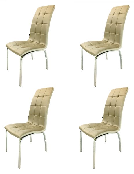 Set 4 scaune Rimini, DENVER, catifea bej, picioare metalice, 43x56x104 cm