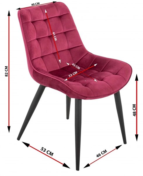 Set 2 scaune Osaka, DENVER, catifea bordo, picioare metalice negre, 53x53x86 cm