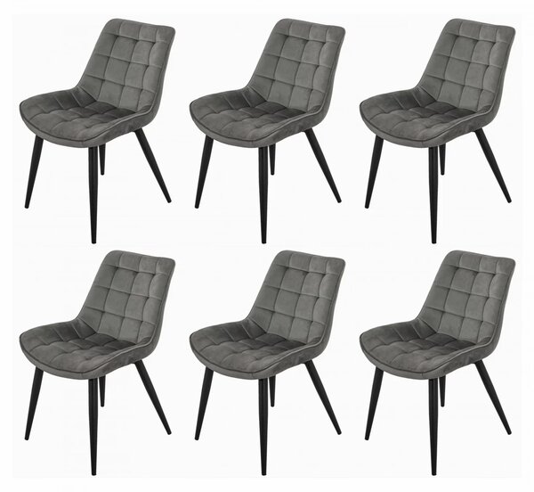 Set 6 scaune Osaka, DENVER, catifea gri, picioare metalice negre, 53x53x86 cm