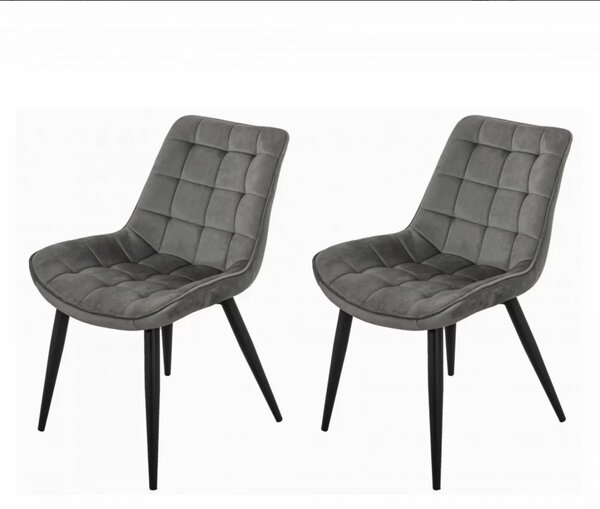 Set 2 scaune Osaka, DENVER, catifea gri, picioare metalice negre, 53x53x86 cm