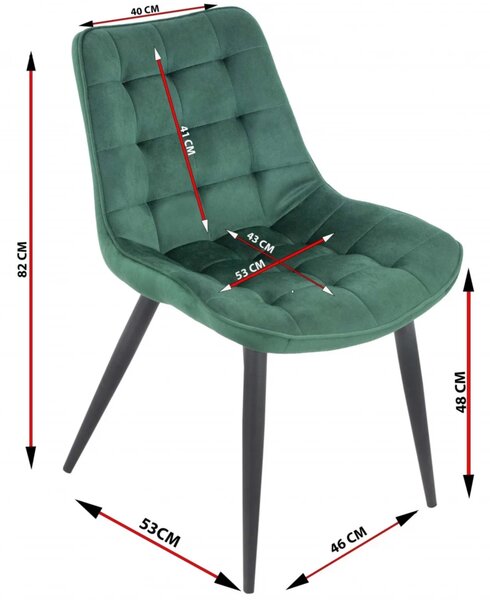 Set 2 scaune Osaka, DENVER, catifea verde, picioare metalice negre, 53x53x86 cm