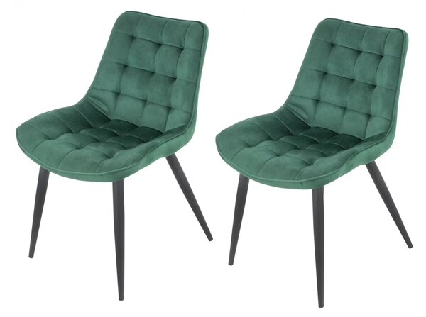 Set 2 scaune Osaka, DENVER, catifea verde, picioare metalice negre, 53x53x86 cm