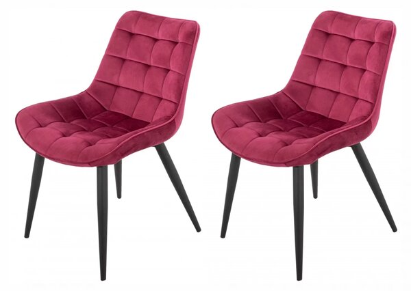 Set 2 scaune Osaka, DENVER, catifea bordo, picioare metalice negre, 53x53x86 cm