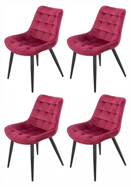 Set 4 scaune Osaka, DENVER, catifea bordo, picioare metalice negre, 53x53x86 cm