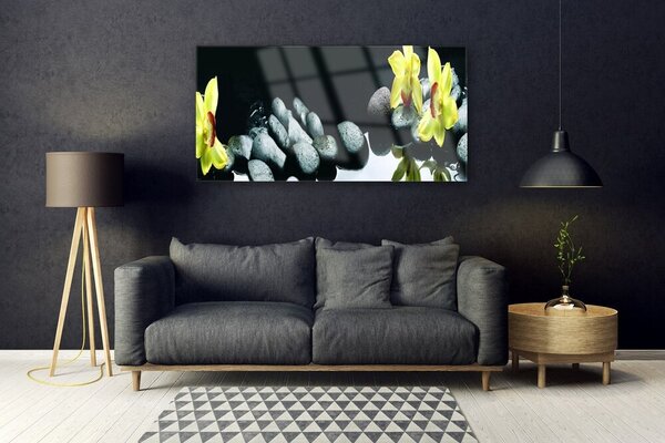 Tablou pe sticla Pietrele florale flori galben negru