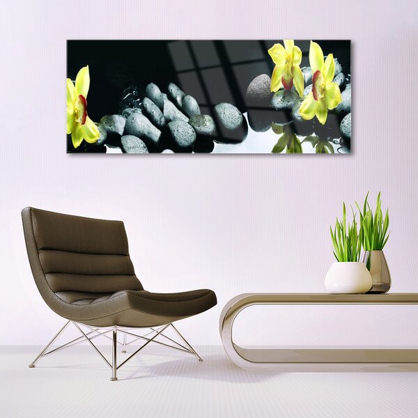 Tablou pe sticla Pietrele florale flori galben negru